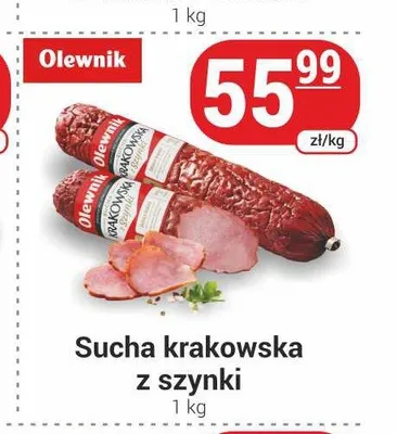 Kiełbasa sucha krakowska z szynki Olewnik promocja w Delikatesy Sezam