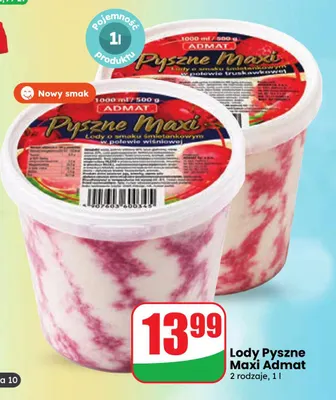 Lody śmietankowe w polewie truskawkowej Pyszne Maxi Admat promocja w Dino