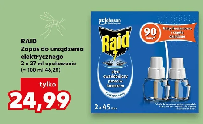 Zapas do urządzenia elektrycznego Raid płyn owadobójczy przeciw komarom 2-pak promocja w Kaufland