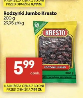 Rodzynki Jumbo Kresto promocja w Delikatesy Centrum