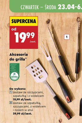 Akcesoria do grilla zestaw ze szczypcami szpatułką i widelcem promocja w Biedronka