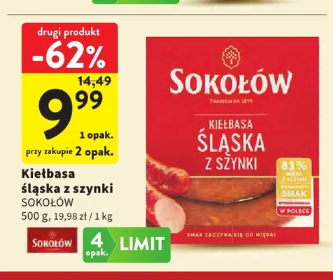 Kiełbasa śląska z szynki Sokołów promocja w Intermarche