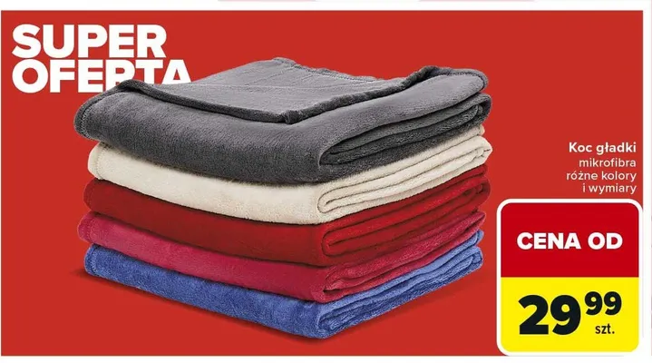 Koc gładki mikrofibra różne kolory i wymiary promocja w Carrefour