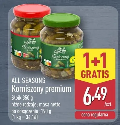 Korniszony premium różne rodzaje: masa netto po odsączeniu: 190 g promocja w Aldi