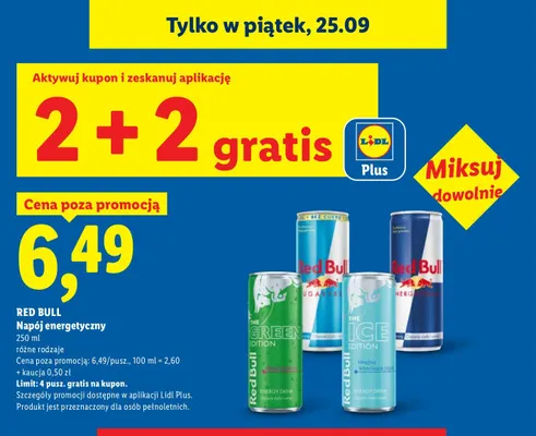 Napój energetyczny Red Bull Sugarfree promocja w Lidl