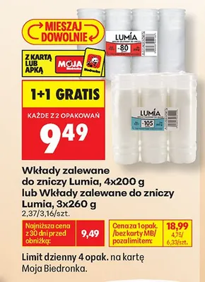 Wkłady zalewane do zniczy Lumia 4-pak promocja w Biedronka