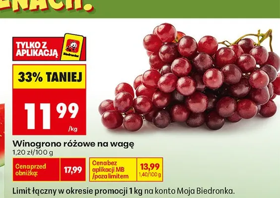 Winogrono różowe na wagę promocja w Biedronka