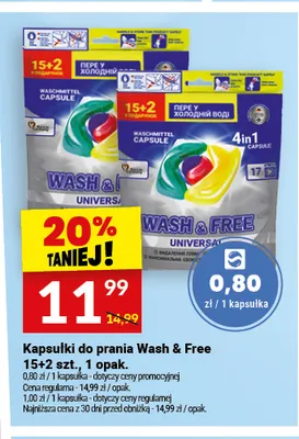 Kapsułki do prania Wash & Free Universal 4in1 promocja w Twój Market