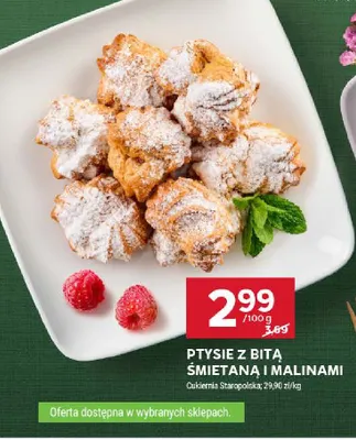 Ptysie z bitą śmietaną i malinami Cukiernia Staropolska promocja w Stokrotka
