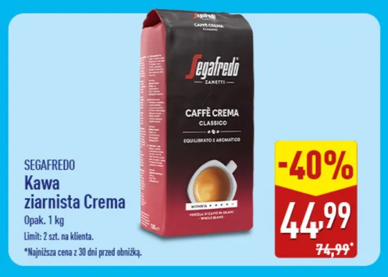 Kawa ziarnista Segafredo Caffè Crema Classico promocja w Aldi