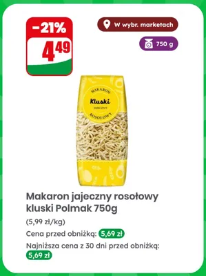 Makaron jajeczny rosołowy kluski Polmak promocja w Dino