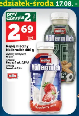 Napój mleczny Müllermilch o smaku cynamonowym promocja w TOPAZ