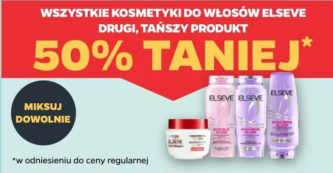 Wszystkie kosmetyki do włosów drugi, tańszy produkt 50% taniej promocja w Netto