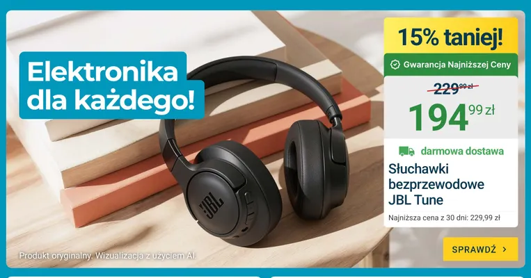 Słuchawki bezprzewodowe Jbl Tune promocja w ERLI