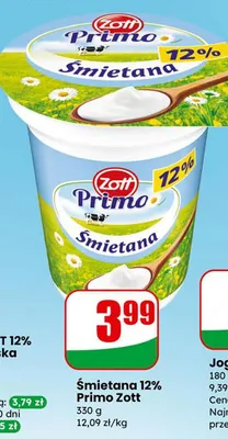 Śmietana 12% Primo Zott promocja w Dino