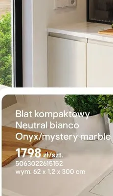 Blat kompaktowy Neutral bianco Onyx/mystery marble 62x1,2x300cm promocja w Castorama