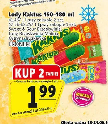 Lody Kaktus Cytryna-Truskawka promocja w Prim Market