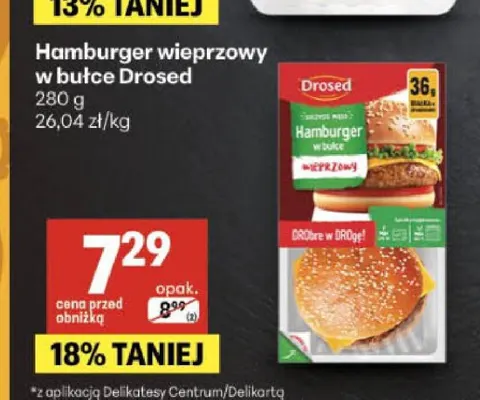 Hamburger wieprzowy w bułce Drosed promocja w Delikatesy Centrum