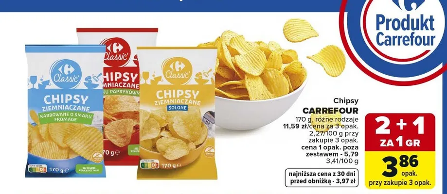 Chipsy ziemniaczane karbowane o smaku fromage Carrefour promocja w Carrefour Market