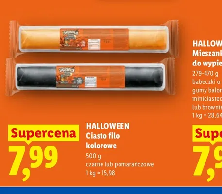 Ciasto filo kolorowe czarne Halloween promocja w Lidl