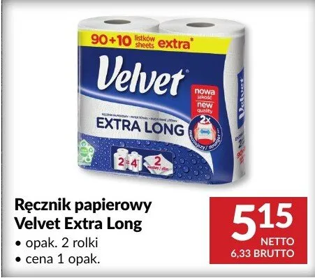 Ręcznik papierowy Velvet Extra Long promocja w Makro