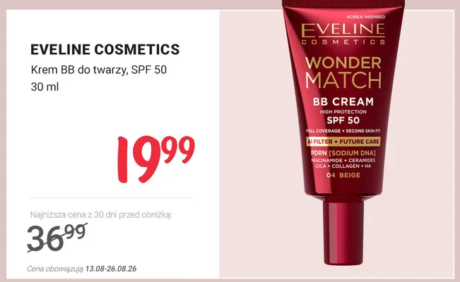 Krem BB do twarzy SPF 50 Eveline Cosmetics Wonder Match promocja w Rossmann