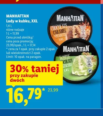 Lody w kubku XXL White Chocolate Pistachio Manhattan promocja w Lidl