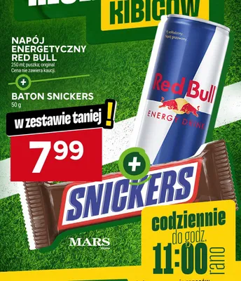 Zestaw napój energetyczny Red Bull 250 ml + baton Snickers 50 g promocja w Stokrotka