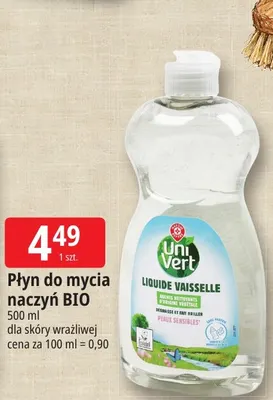 Płyn do mycia naczyń dla skóry wrażliwej Uni Vert promocja w Leclerc