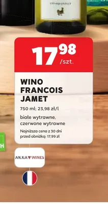 Wino czerwone Francois Jamet wytrawne promocja w Stokrotka