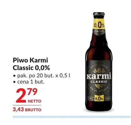 Piwo bezalkoholowe Karmi Classic 0,0% 20-pak promocja w Makro