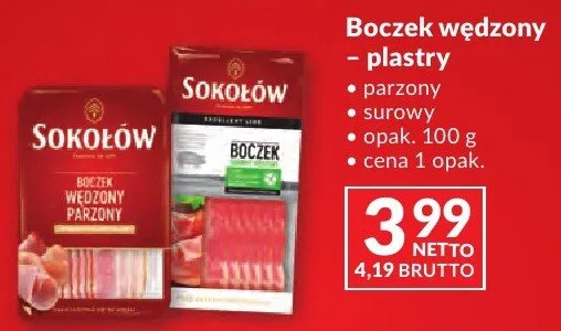 Boczek wędzony Sokołów plastry parzony surowy promocja w Makro