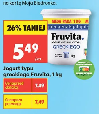 Jogurt typu greckiego Fruvita promocja w Biedronka
