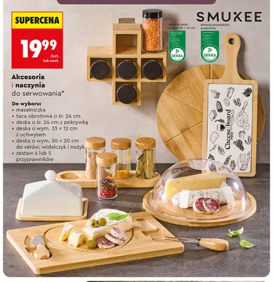 Deska o wym. 30x20 cm do serów widelczyk i nożyk Smukee promocja w Biedronka