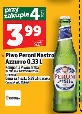 Piwo Peroni Nastro Azzurro 0.33l promocja w TOPAZ