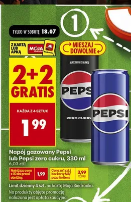 Napój gazowany Pepsi zero cukru promocja w Biedronka