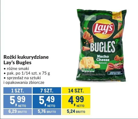 Rożki kukurydziane Lay's Bugles różne smaki promocja w Makro