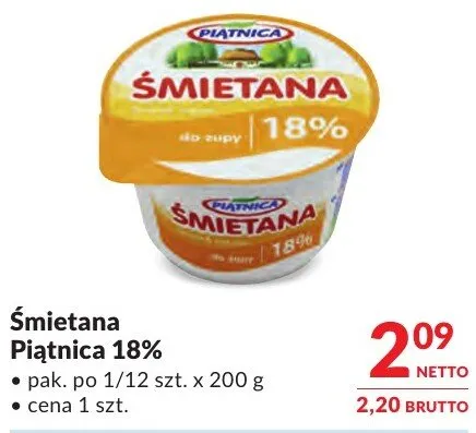 Śmietana Piątnica 18% promocja w Makro