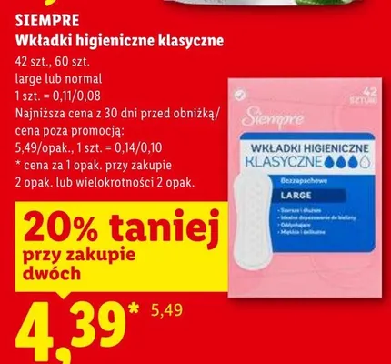 Wkładki higieniczne klasyczne large SIEMPRE promocja w Lidl