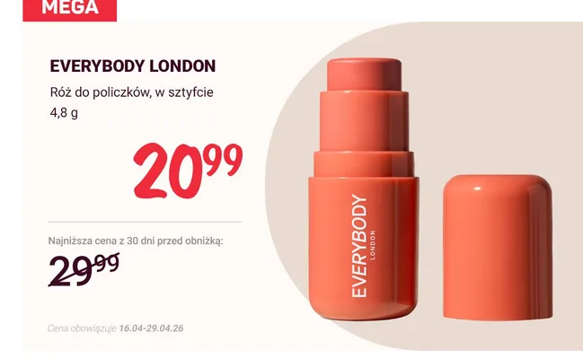 Róż do policzków w sztyfcie Everybody London promocja w Rossmann