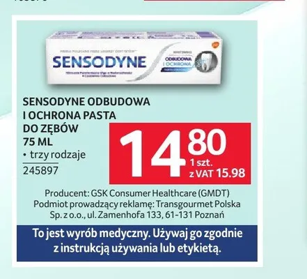 Pasta do zębów SENSODYNE Odbudowa i Ochrona 75ml promocja w Selgros