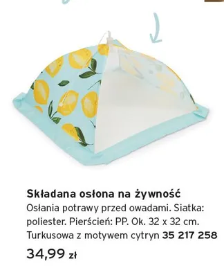 Składana osłona na żywność turkusowa z motywem cytryn ok. 32x32cm promocja w Tchibo