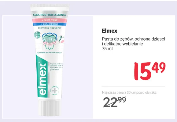 Pasta do zębów ochrona dziąseł i delikatne wybielanie Elmex promocja w Rossmann