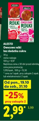 Owocowe rolki bez dodatku cukru jabłko-truskawka Alesto promocja w Lidl