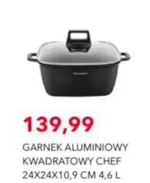 Garnek aluminiowy kwadratowy Chef 24x24x10,9 cm 4,6 l promocja w Nela