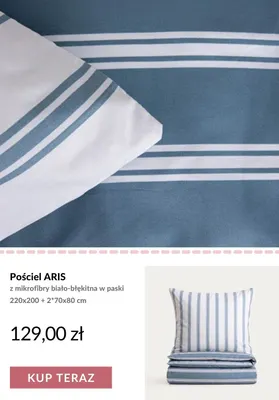 Pościel ARIS z mikrofibry biało-błękitna w paski 220x200 + 2*70x80 cm promocja w Homla