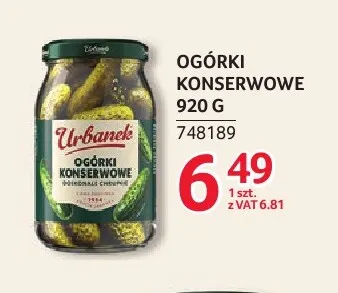 Ogórki konserwowe 920 g Urbanek promocja w Selgros