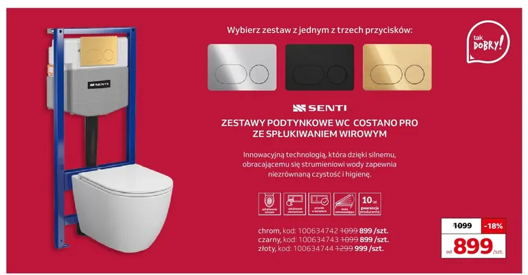 Zestaw podtynkowy Wc Costano Pro ze spłukiwaniem wirowym złoty Senti promocja w Komfort