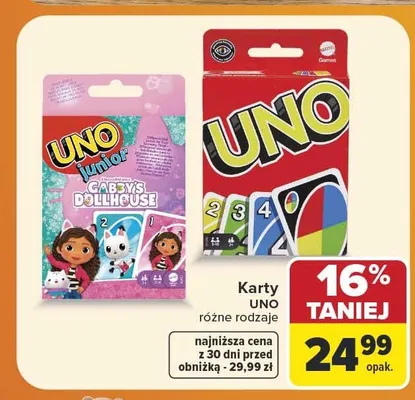 Karty do gry UNO Junior Gabby's Dollhouse promocja w Carrefour