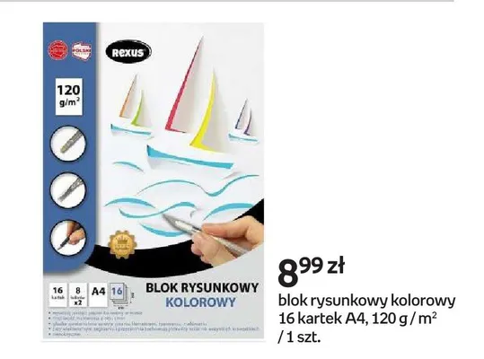 Blok rysunkowy kolorowy Rexus 16 kartek A4 120g/m² promocja w Empik